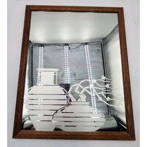 Vintage Frosted Etched Mirror Wood‎ Frame Vases With Floral Motiff Art Deco MCM